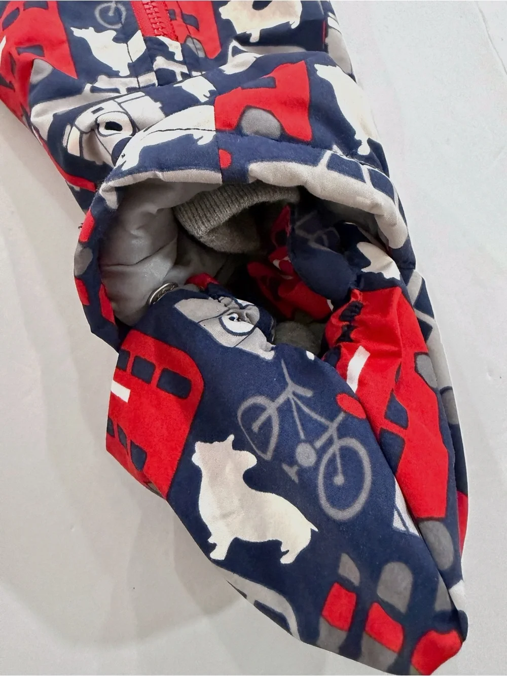 Baby Boden 12-18M Navy Red London Bus Puffer Snowsuit Pramsuit Cute Outerwear